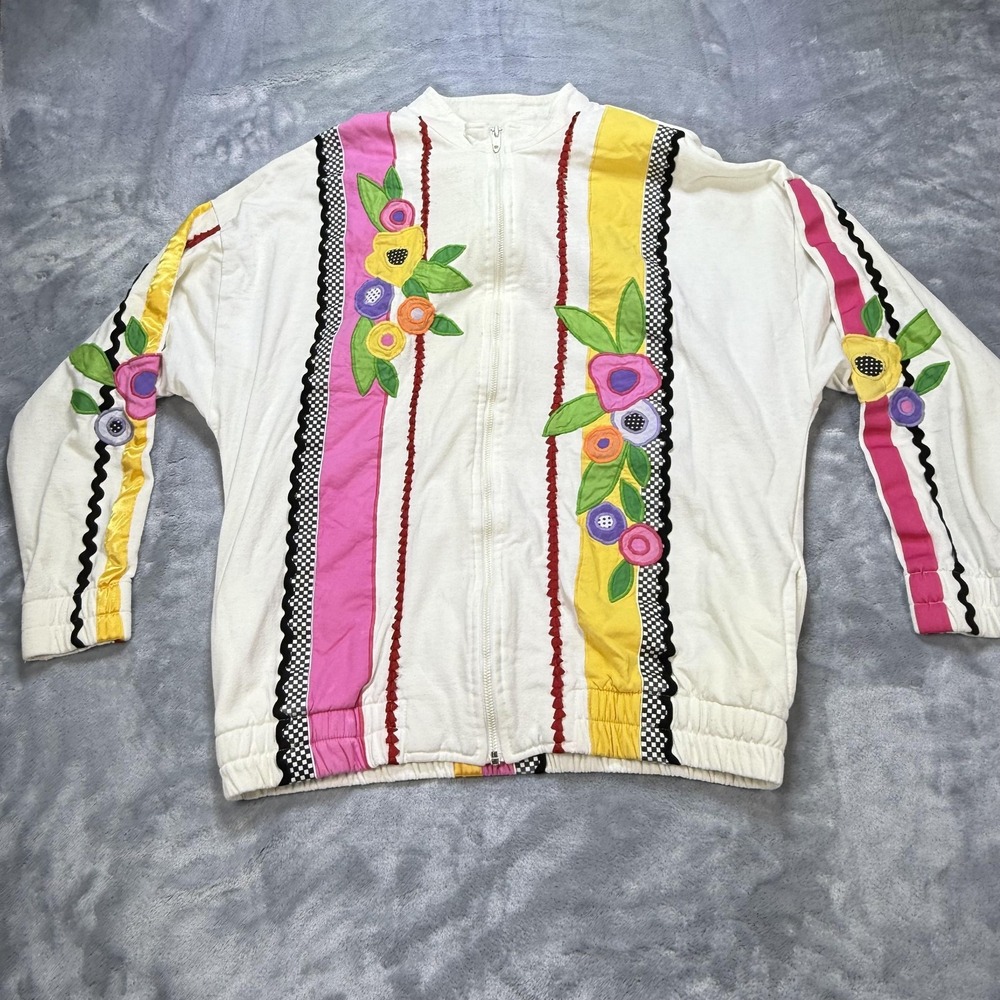 Vintage Southern Stitches Jacket Womens Medium Floral Applique 80s‎ USA